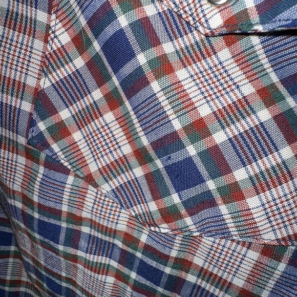 Vintage Big Mac Shirt XLT Mens Long Sleeve Pearl Snap Plaid Western 80s Red Blue - Picture 5 of 6